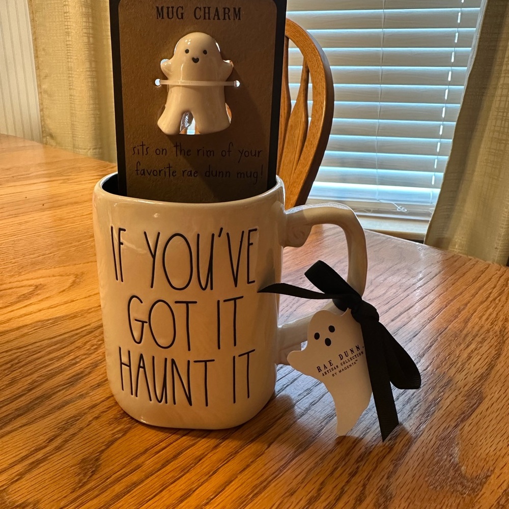 Rae Dunn White Halloween Mug with Ghost Charm